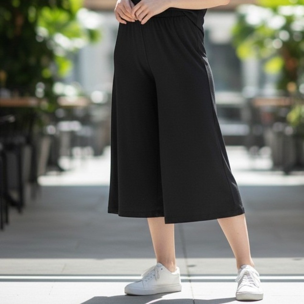 J. Jill Full-Leg Cropped Ponte Pants Womens Medium Petite Black Culottes Stretch
